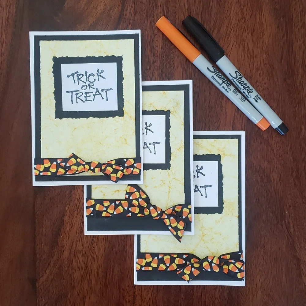 Set of 3 Handmade Halloween Cards – Trick or Treat Candy Corn Design
